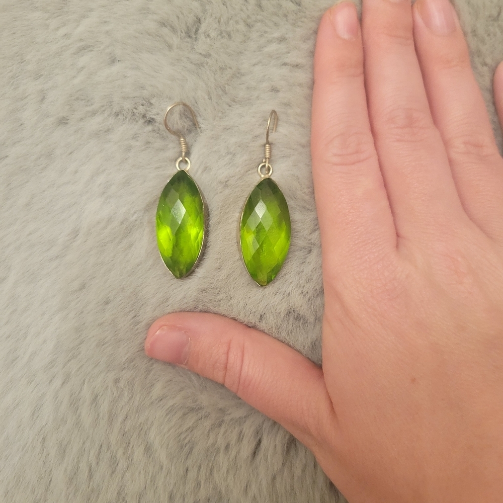 Large Marquise Light Green Gemstone Earrings - Picture 4 of 6